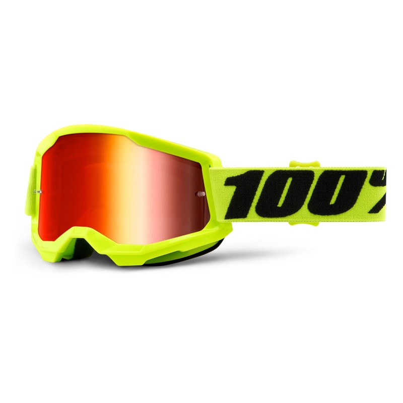 Zjazdové okuliare 100% STRATA 2 fluo žlté (červené zrkadlové plexi)