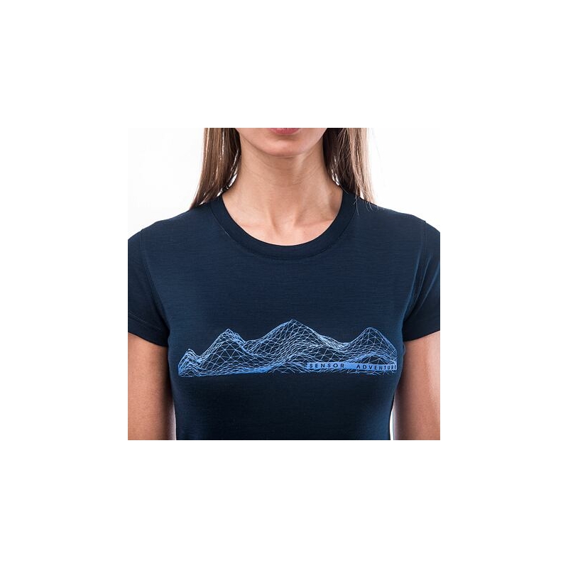 Dámske tričko Sensor Merino Active PT Mountains tmavo modré výpredaj