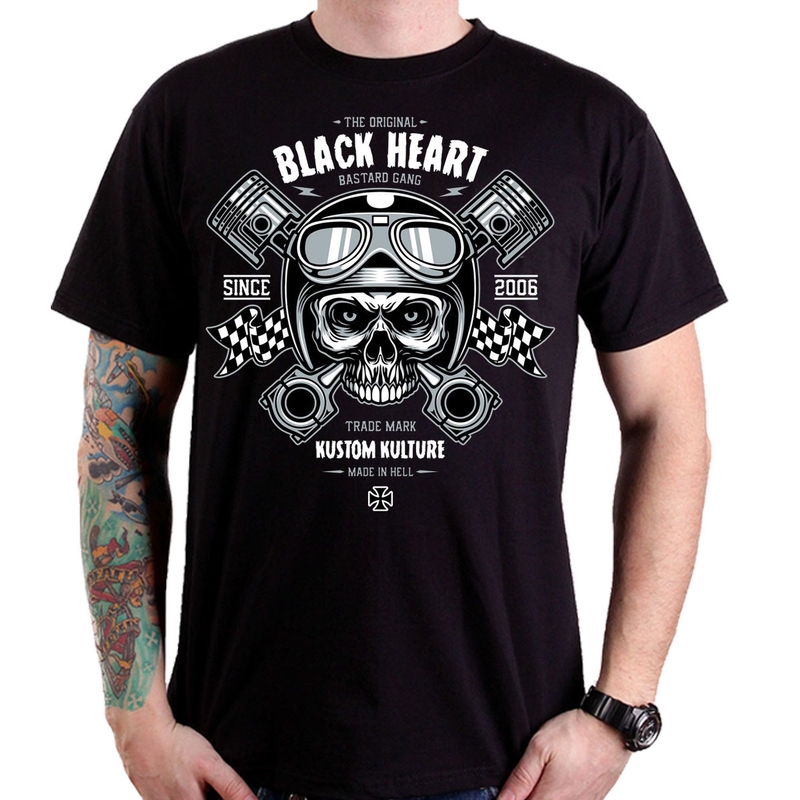Pánske tričko Black Heart Piston Skull