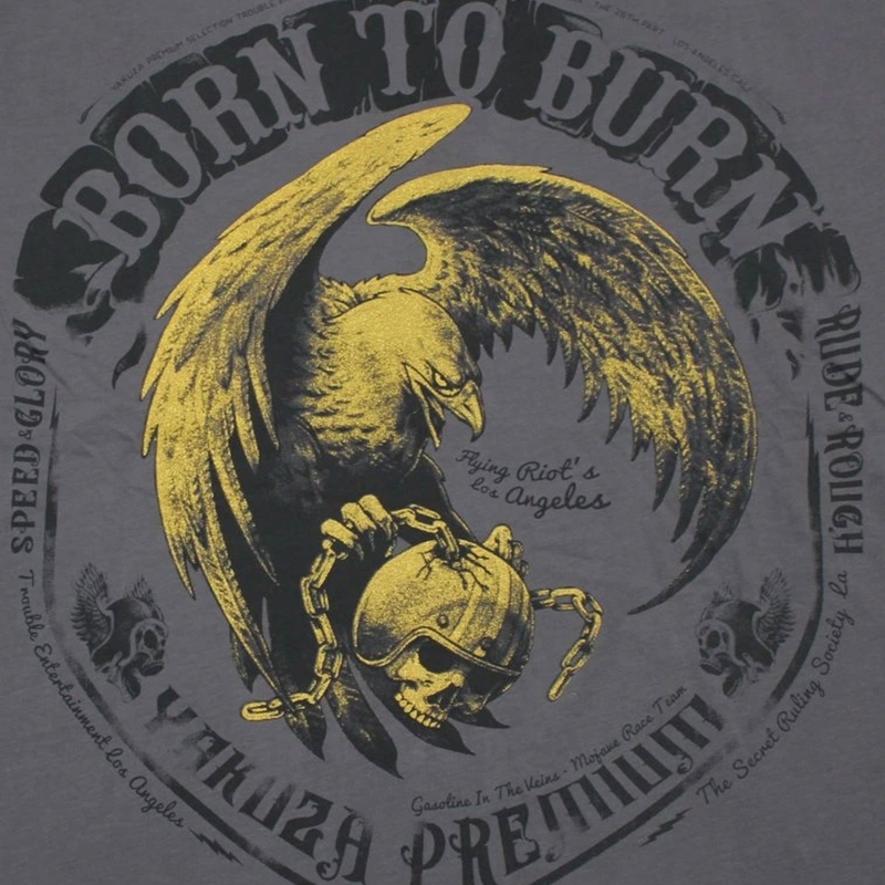 Tričko Yakuza Premium Born To Burn Flying Riots Los Angeles tmavo šedé
