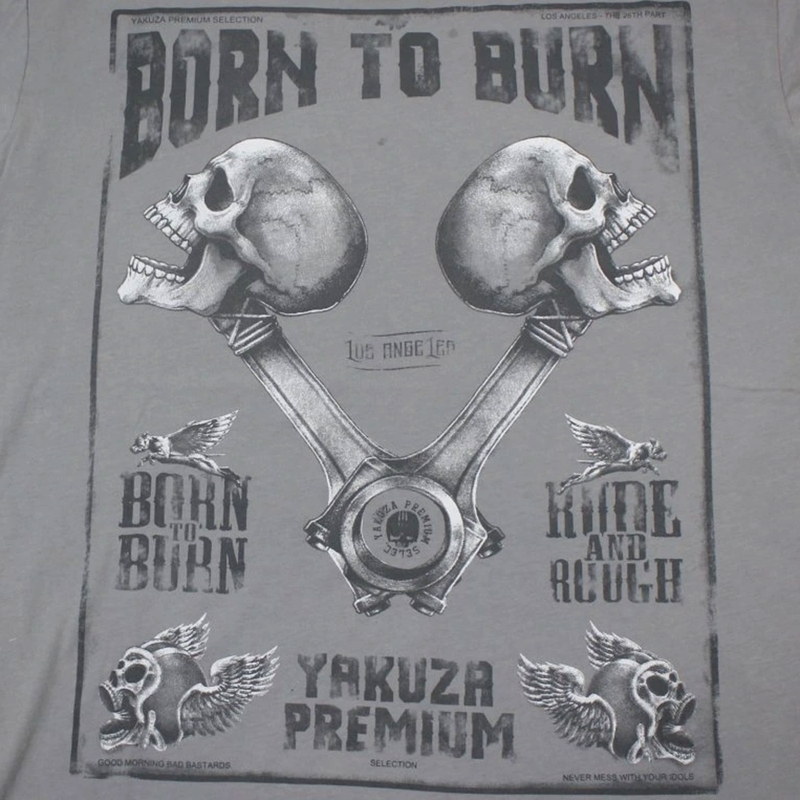 Tričko Yakuza Premium Rude a Rough Born to Burn - Los Angeles šedé