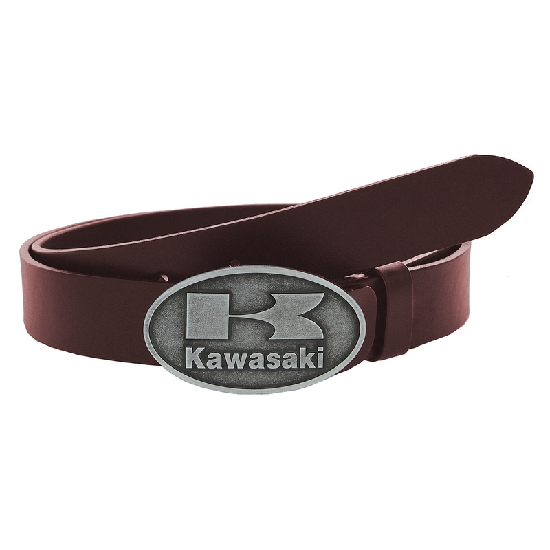 Kožený moto opasek se sponou Kawasaki hnědý