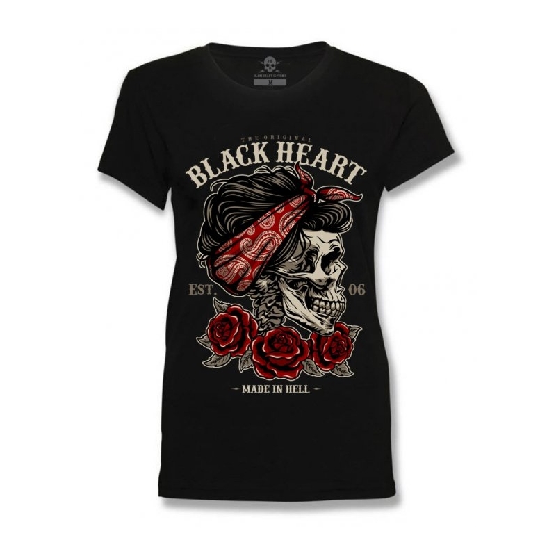 Dámske tričko Black Heart Pin Up Skull