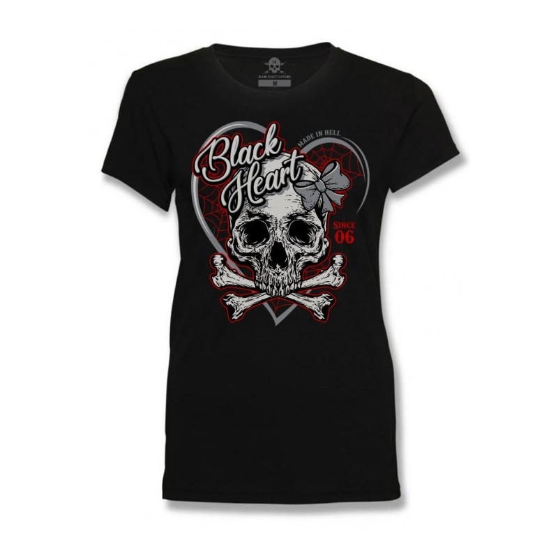 Dámske tričko Black Heart Ribon Skull